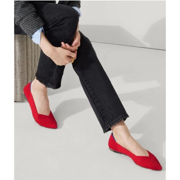 ROTHY'S Women's Comfortable Pointed-Toe Knit Upper Flats in Red Size 7.5 NWOB - Picture 1 of 14